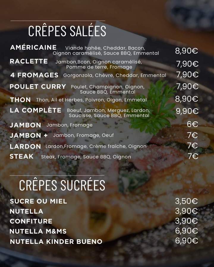 Menu des crêpes